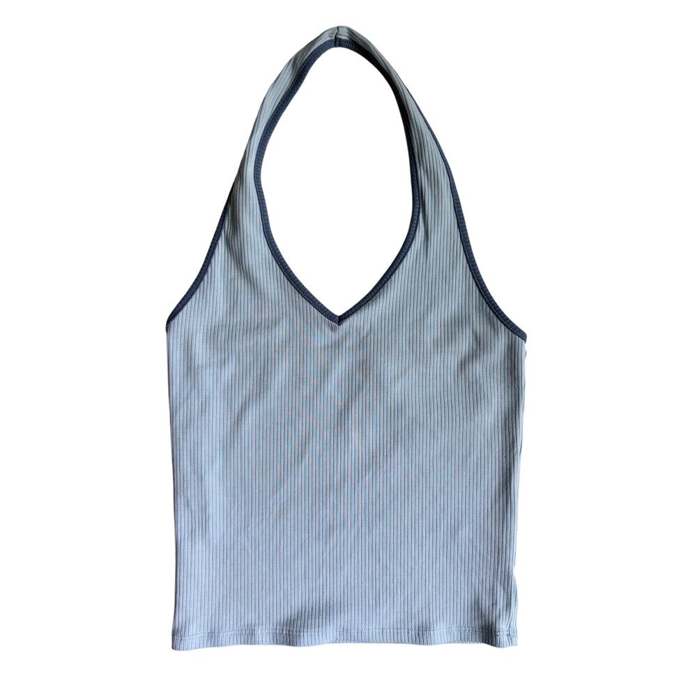 American Eagle Ribbed Halter Tank Top (Baby Blue with Blue Trim) - XS